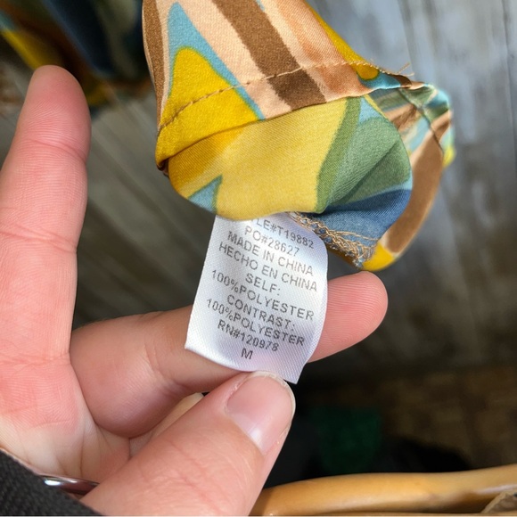 Entro All In A Day Abstract Brown/Yellow Satin Blouse - Picture 7 of 7